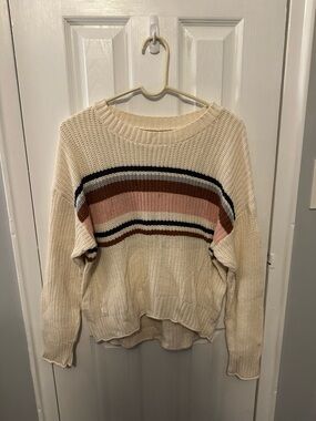 American Eagle Outfitters Cream Striped Crewneck Sweater